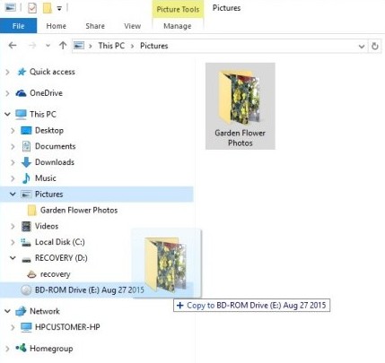 Перетаскивание файлов на диск